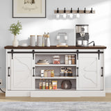 DWVO 63'' Buffet Storage Cabinet, 32'' Tall Farmhouse Sideboard Cabinet with Power Outlets and Sliding Doors, Large Coffee Bar Cabinets for Kitchen, Living Room, White/Brown DWVO