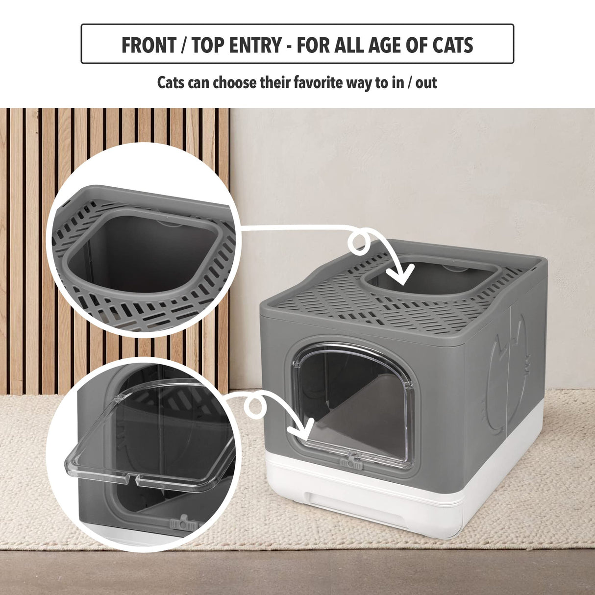 Pet Prime Covered Cat Litter Box for Indoor Cats, Anti-Splashing Large Enclosed Litter Box with Lid Top Side Entry Deep Drawer Kitty Litter Pan with Scoop Easy Cleaning Pet Prime