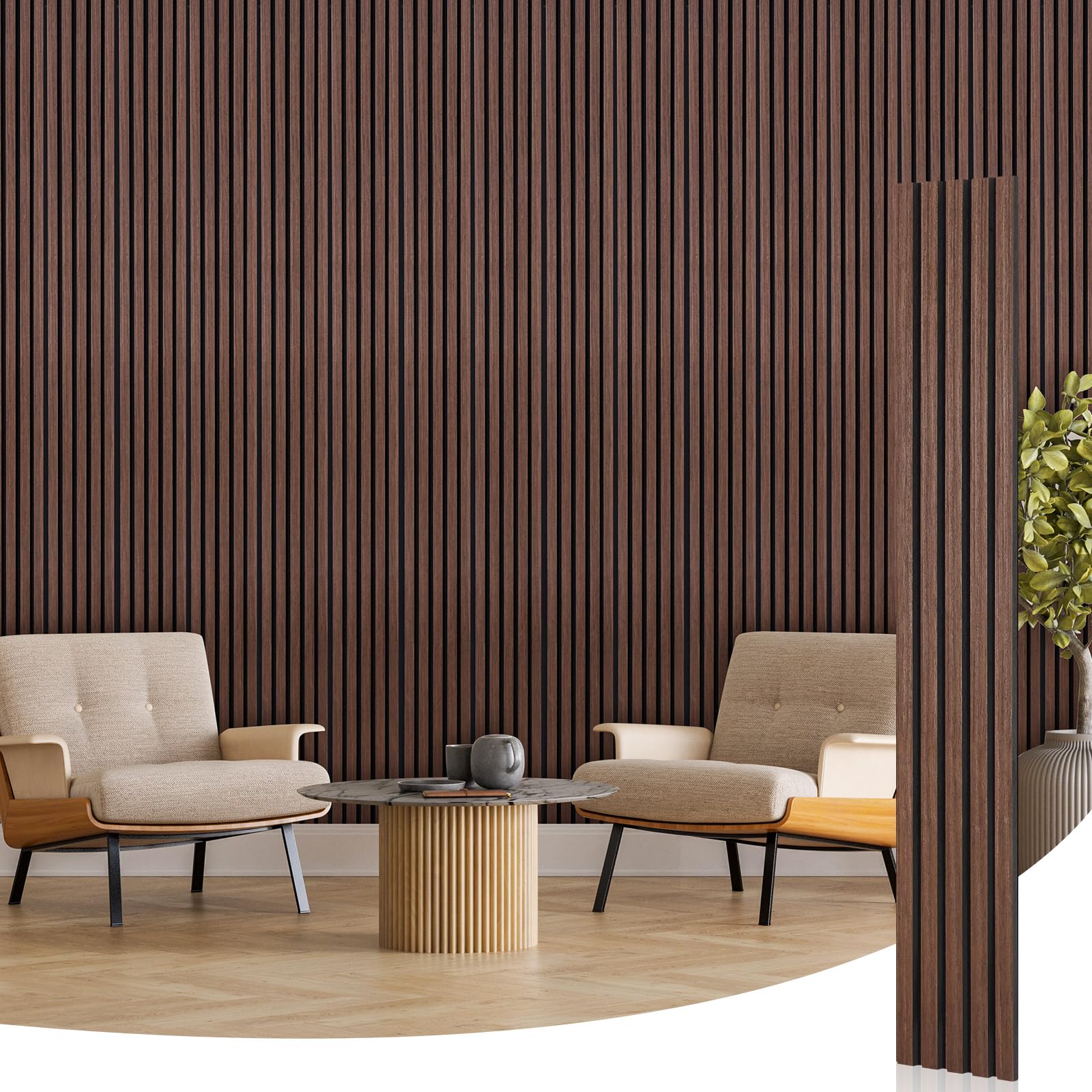 Frienda 6 Pcs 94.5 x 7.9 Inch Acoustic Wood Wall Panels Decorative Soundproof Wall Panels 3D Slat Wood Panels for Home Office Cinema Interior Wall Decoration (Walnut Wood) - WoodArtSupply