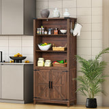 Joaxswe 70in Tall Bookshelf 5 Tier Bookcase with Barn Doors and Adjustable Shelves, Brown Farmhouse Book Shelf with Storage Cabinet, Wood Freestanding Display Bookshelves for Bedroom, Living Room Joaxswe