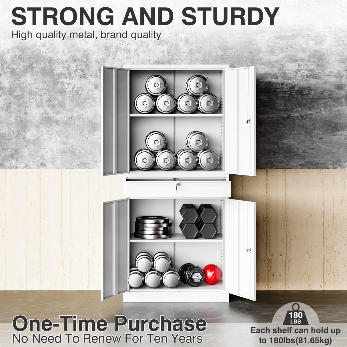 SISESOL Metal Garage Storage Cabinet with Doors and Shelves, 71" Multifunctional Garage Storage Closet Large Garage Locker with Adjustable Shelves & Locking Doors Steel Storage Tall Cabinet SISESOL