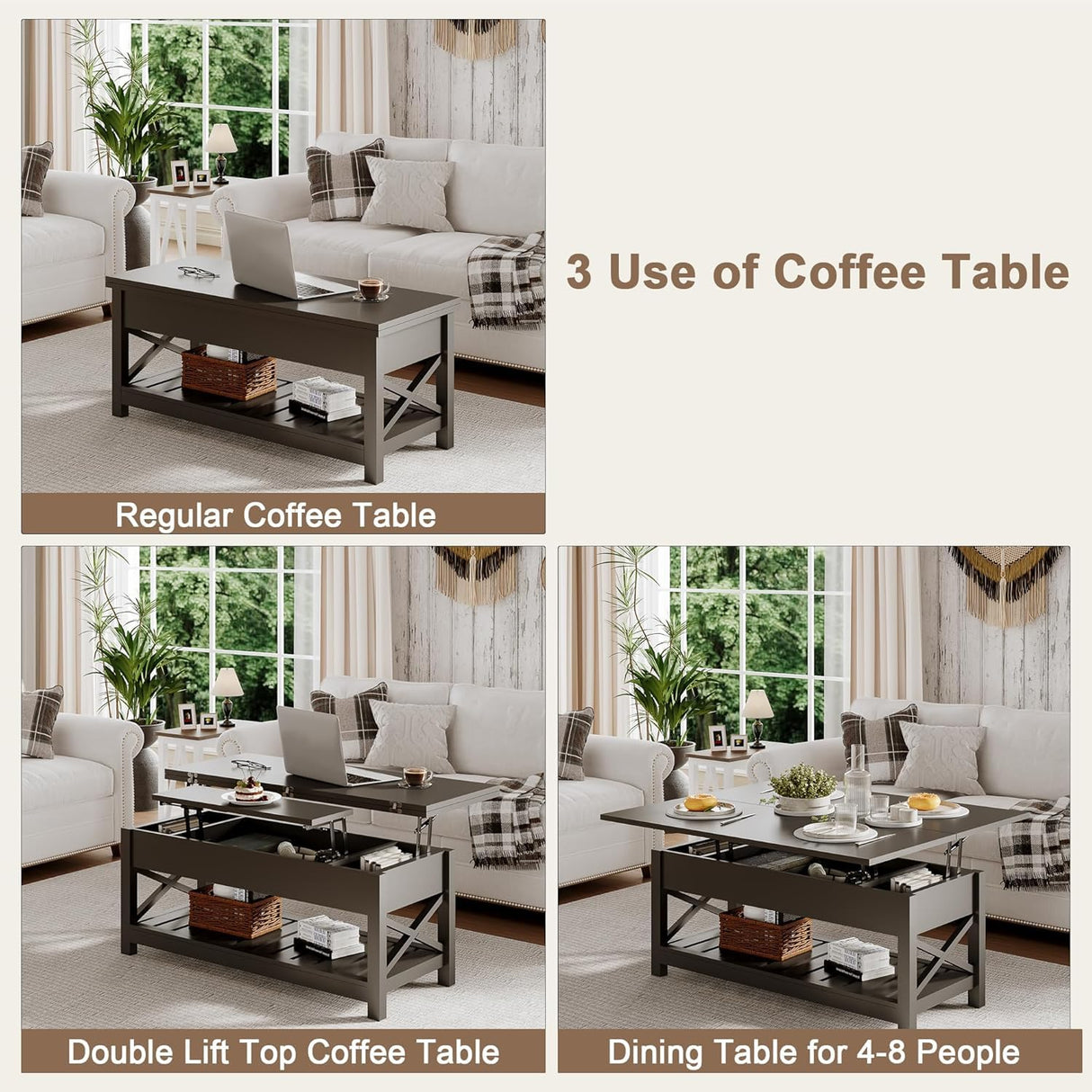 ChooChoo Coffee Table Lift Top, Multi-Function Convertible Coffee Table with Storage and Hidden Compartment, Coffee Table Converts to Dining Table for Living Room, 40 Black ChooChoo