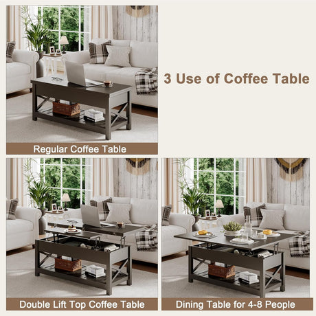 ChooChoo Coffee Table Lift Top, Multi-Function Convertible Coffee Table with Storage and Hidden Compartment, Coffee Table Converts to Dining Table for Living Room, 40 Black ChooChoo