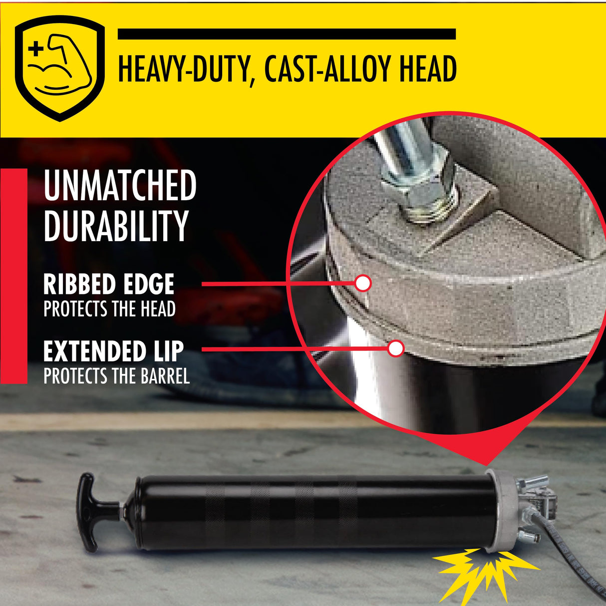 LUMAX LX-1152 Black Heavy Duty Deluxe Pistol Grease Gun with 18" Flex Hose, Handy 3-Way Loading - Fill with Standard Cartridge, Suction or Bulk Fill. Convenient One-Hand Operation for Easy Greasing. LUMAX