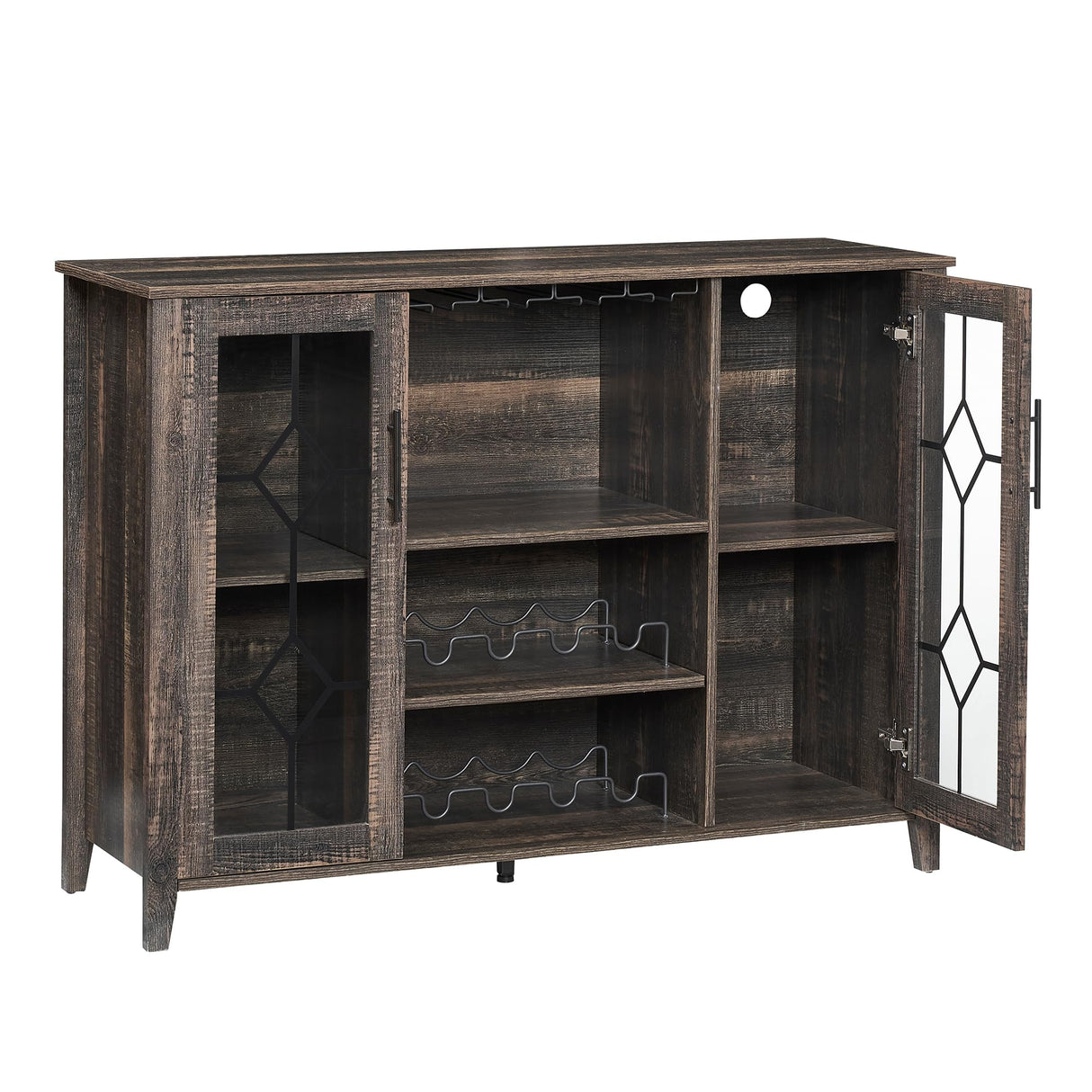 GarveeHome Wine Bar Cabinet with Led Light,Home Coffee Cabinet with Wine and Glass Rack,Kitchen Buffet Sideboard with Storage,Liquor Cabinet for Bar,Dining Room,Kitchen(Dark Rustic Oak) GarveeHome