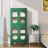 pozdeg Metal Storage Cabinet,Pantry Kitchen Storage Cabinets with 4 Doors,2 Adjustable Shelf，Floor Storage Cabinet for Kitchen, Laundry Room, Home Office, Kids Room（Green） pozdeg