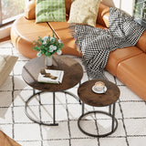 aboxoo Coffee Table Nesting Round Table Set of 2 Side Table with Sturdy Metal Frame for Living Room Bedroom Apartment Modern Industrial Simple Nightstand,Rustic Brown aboxoo