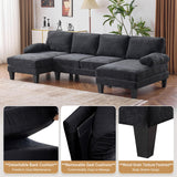 VINGLI 110" Sectional Couches for Living Room,U Shaped Couch with Double Chaise, 4-Seat Sofa Set with Chenille Fabric for Home Furniture,Black VINGLI