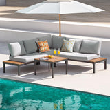 NATURAL EXPRESSIONS Patio Furniture Sets, L Shape Patio Sectional Metal Outdoor Sectional Corner Sofa Outdoor Couch with Detachable Backrest,3 Fauxwood Tables,5” Grey Olefin Cushions NATURAL EXPRESSIONS