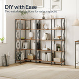 HOOBRO Corner Bookshelf, 5-Tier L-Shaped Bookcase, Industrial Open Display Shelf Tall Storage Organizer, Vertical Storage Rack, for Living Room, Home Office, Rustic Brown and Black BF60SJ01 HOOBRO