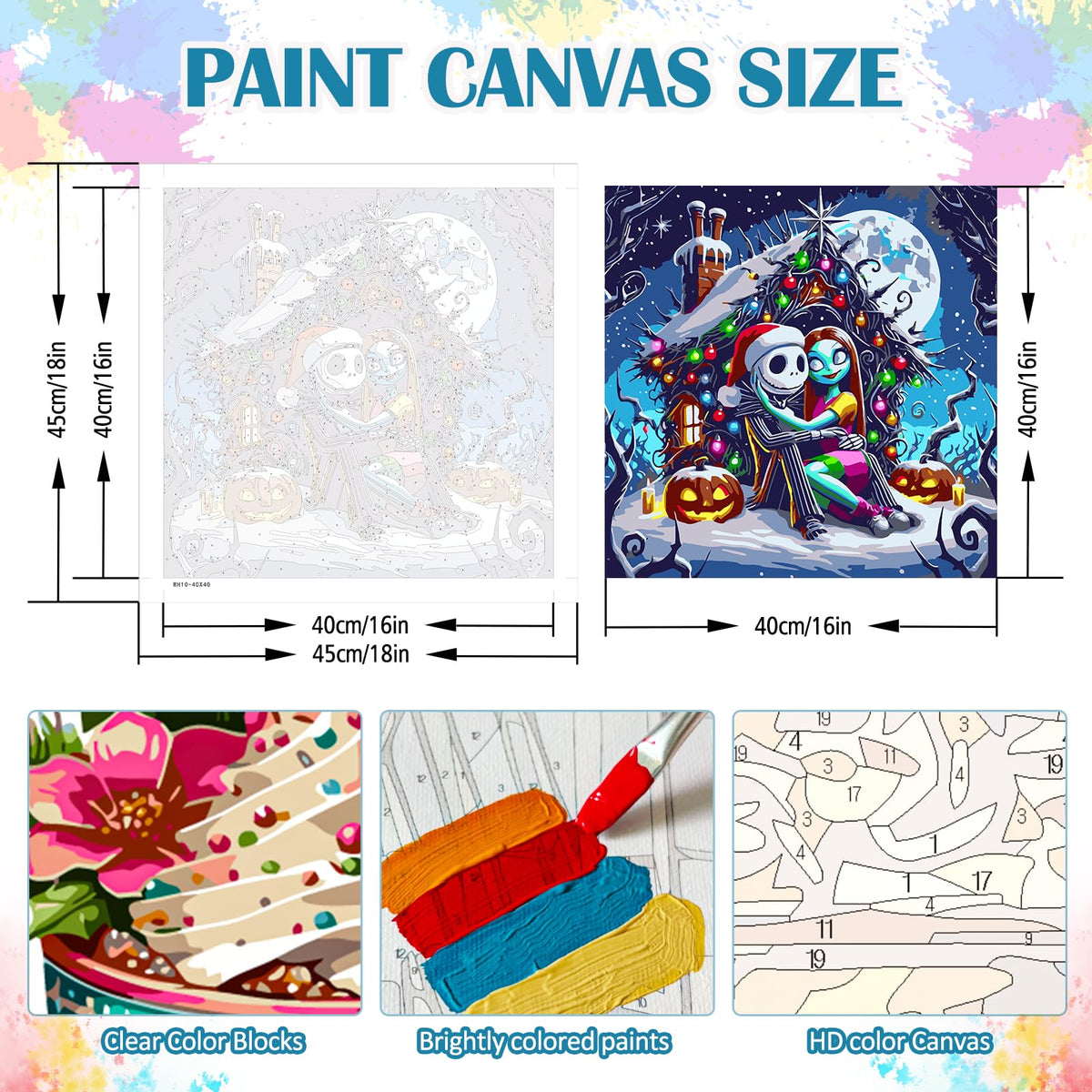 Jack and Sally Paint by Numbers for Adults, DIY Christmas Moon Paint by Numbers Kits for Adults Beginners Without Frame, Acrylic Paint on Canvas Painting Kits for Home Decor 16x16 Inch AWLNKMC