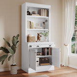Linique Modern Tall Bookshelf with LED Light, Drawer & Open Shelves for Versatile Storage - White Linique