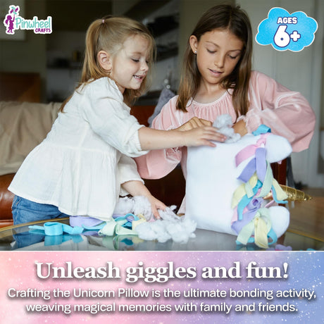 Pinwheel Crafts Unicorn Pillow Kit - DIY Arts and Crafts for Kids Ages 6 7 8-12+ Years, No Sewing Kit for Kids, Unicorn White Pillow Craft Kits for Birthday, Christmas Gifts for Girls Pinwheel Crafts