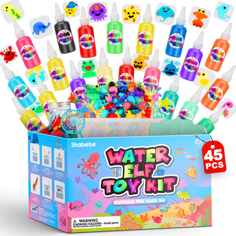 Magic Water Elf Toy Kit– 20 Magic Gels (2 Glow-in-The-Dark) & 18 Sea Creature Molds, DIY Aqua Fairy Water Gel Crafts Toy, Make Water Pets & Squishy Figures, Fun Birthday Gift for Kids Ages 3+ Shabebe