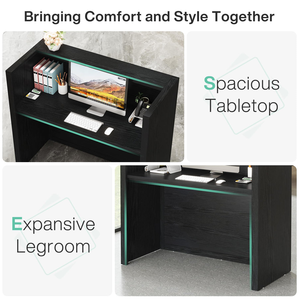 Tribesigns Reception Desk, Modern Front Desk with Counter, 47 Inch Small Retail Counter for Checkout, Lobby, Salon, Small Office, Reception Area (Black, 47.2" W x 19.7" D x 43.3" H) Tribesigns