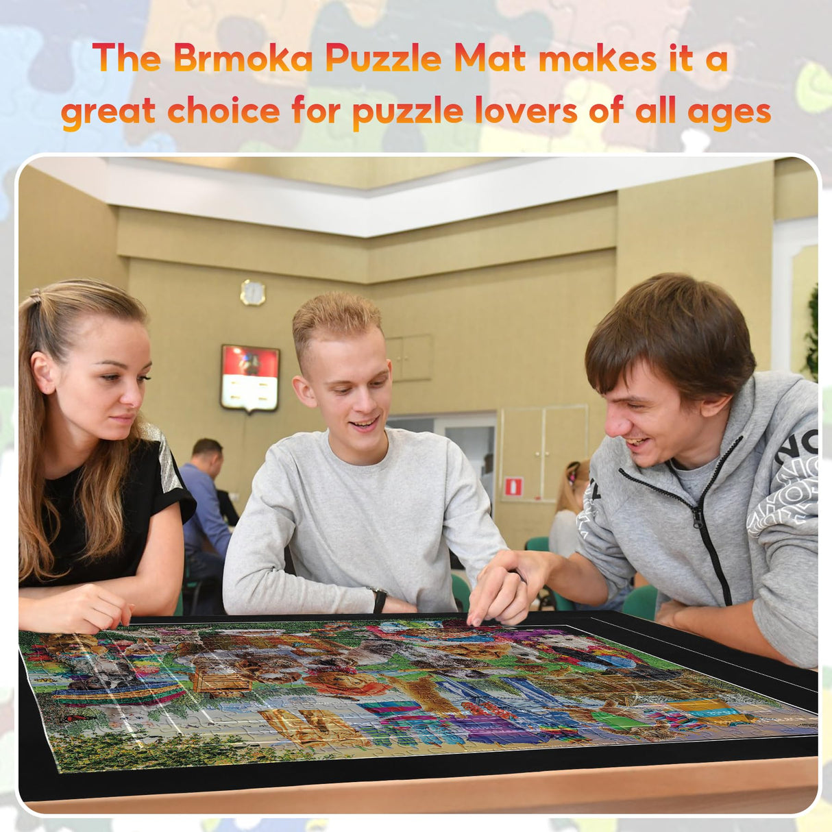 Jigsaw Puzzle Mat Roll Up to 1500 2000 3000 Piece Portable Table Puzzle Board Mat Saver Keeper with 6 Sorting Trays, Storage Bag, Inflatable Roller, Smooth Top & Non-Slip Felt Bottom for Kids Adults Brmoka