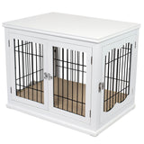 BIRDROCK HOME Decorative Dog Kennel with Pet Bed - Small Indoor Pet Crate, Double Door Design, Engineered Wood & Metal Wire, Furniture-Style House for Small Dogs, Side Table or Nightstand, White BIRDROCK HOME
