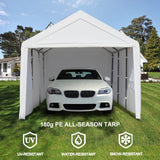 Gardesol Carport, 10' x 20' Heavy Duty Carport with Roll-up Ventilated Windows, Portable Garage with Removable Sidewalls & Doors for Car, Truck, Boat, Car Canopy with All-Season Tarp, White Gardesol