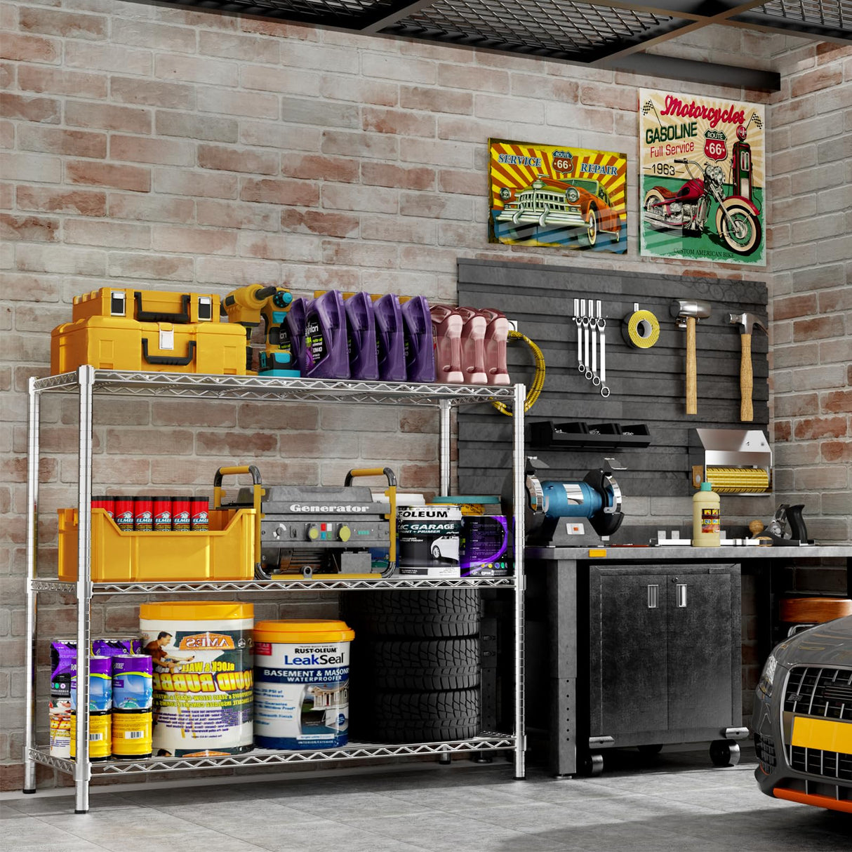 MODCART Storage Shelves, 48" L x 20" W x 47" H Heavy Duty Garage Wire Shelving Unit Loads 1200LBS, 3-Tier Adjustable Metal Industrial Utility Shelf Rack for Kitchen, Laundry Room, Basement MODCART