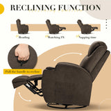 Recliner Chair, 360° Swivel Rocker Chair for Adults, Rocking Recliner Chair with Massage, Comfy Single Sofa with Side Pockets Cup Holders for Living Room, Bedroom, Nursery (Fabric, Brown) Furmax