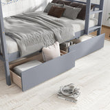 Twin Over Twin Bunk Bed with Storage Drawers, Solid Wood bunk Bed with Ladders and Raised Guardrails for Kids, Convertible into 2 Twin Beds, Bunk Bed Twin Over Twin, Grey Bellemave