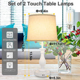 Farmhouse Table Lamp Touch Control 3-Way Dimmable Table Lamp, Modern Nightstand Lamp with 2 USB Port Bedside Desk Lamp with Fabric Shade for Living Room Bedroom Hotel (Pack-01 White) LALISU