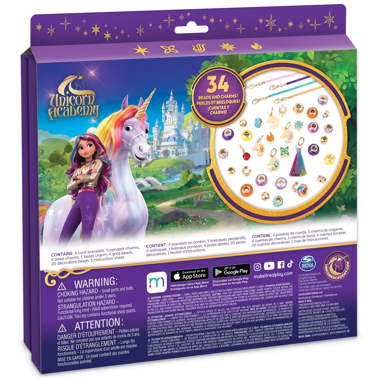 Make It Real: Unicorn Academy: Enchanting Unicorn Charms Bracelet Kit - 39pc DIY Jewelry Craft, Make 4 Charm & Bead Bracelets, Netflix Series, Kids 8+ Make It Real