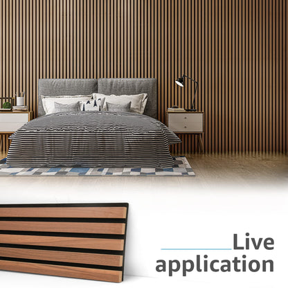 Art3d 4-Piece Wood Slat Acoustic Panels for Stylish Decor and Noise Reduction, 3D Textured Panel for Ceiling and Wall, Walnut - WoodArtSupply