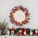 DR.DUDU 22 Inches Lighted Christmas Wreath for Front Door, Battery Operated Red Berry Artificial Wreaths with Light up Snowflakes Ornaments, Christmas Decorations for Home Mantle Holiday Party DR.DUDU