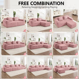 153.5 Cloud Sofa with Deep Seats and Wide Armrests，Boneless Sectional Couch with High Density Memory Foam Sofa, 4 Seater Sofa for Living Room Apartments - No Assembly, Corduroy,Pink HUMEHA