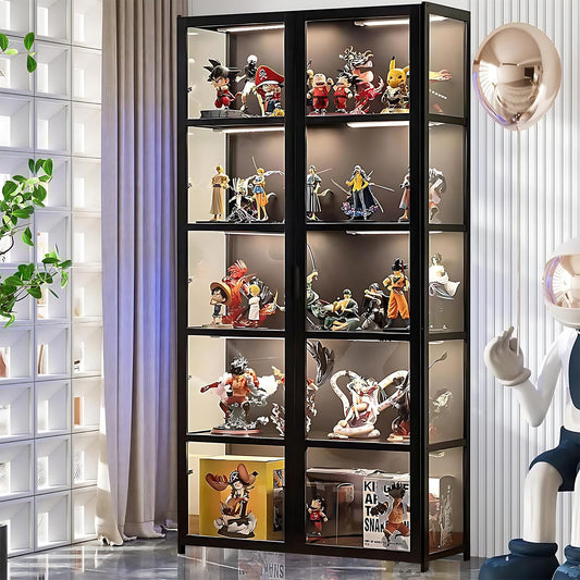 ouioyggk Display Cabinet with Acrylic Glass Door, 5-Tier Curio Display Case, Collectibles Toy Organizers Rack & Display Shelf, Kids Bookcase for Home, Office, Playroom, Living Room, Black