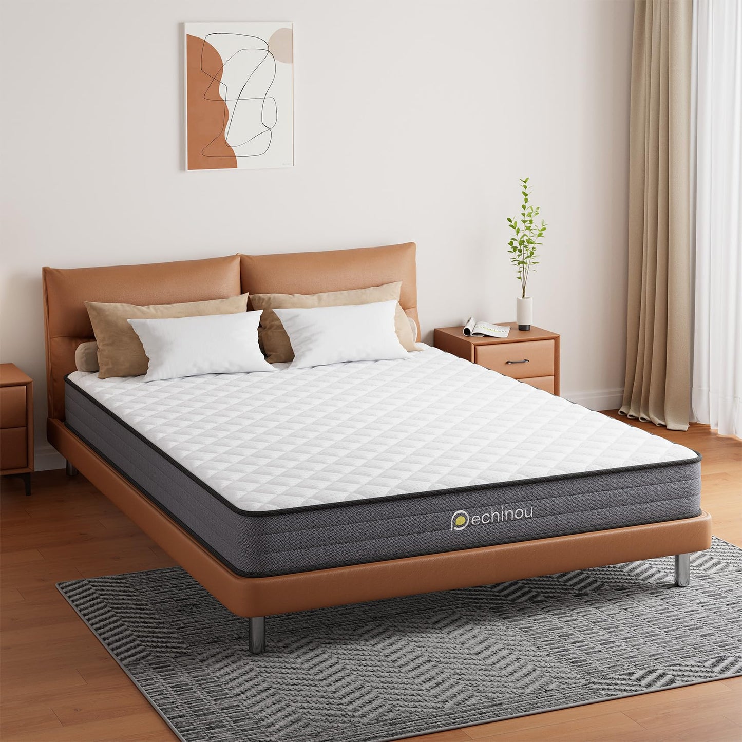 PECHINOU Twin Size Mattress, 6 INCH Twin Mattress in a Box with Gel Memory, Comfort Hybrid Mattress Twin Size with Memory Foam and Springs, Medium Firm Support, Pressure Relief, CertiPUR-US