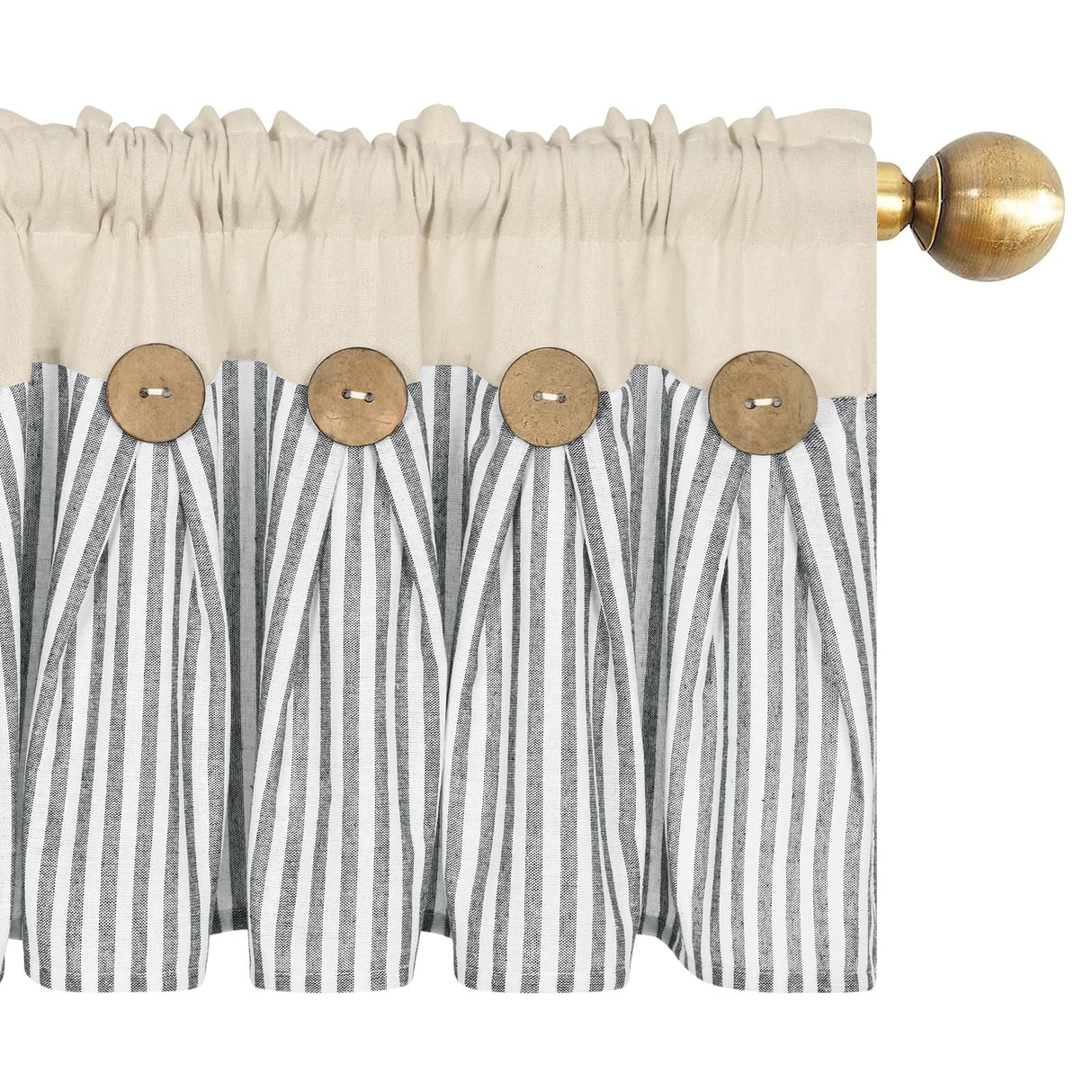 ASPMIZ Cotton Linen Kitchen Valance Curtains, Boho Rustic Button Linen Valances for Windows Farmhouse, Grey Stripe Valance Window Topper Treatment, Window Valances for RV Bathroom Cafe, 52 x 18 Inch ASPMIZ