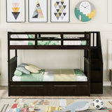 Harper & Bright Designs Full Over Full Bunk Bed with Stairs and Storage Drawers, Solid Wood Full Bunk Bed Frame for Kids Teens Adults - Espresso Harper & Bright Designs