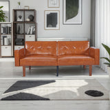 Trygoal Adjustable Backrest Convertable Sofa, Modern PU Leather 2-Seat Futon Sofa, Convertible Faux Leather Sleeper Couch with Armrests, Couch for Living Room Home Office Spaces, Brown Trygoal