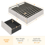 Yaheetech Upholstered Queen Bed Frame with 4 Storage Drawers and Modern Design Yaheetech