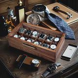 KITEISCAT Black Walnut Wood Watch Case for Men, 12-Slot Watch Box With Glass Lid & Watch Pillows, Watch Holder, Watch Display Case, Watch Box Organizer, Watch Storage Solution KITEISCAT