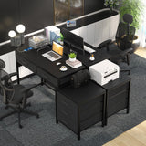 Hyomdeck Computer Desk with 5 Drawer, Reversible Office Desk with Power Outlets and USB Charging Ports, Sturdy Writing Table with File Cabinet and Printer Stand, Laptop Desk for Small Spaces, Black Hyomdeck