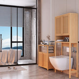 Xmatch Large Capacity Bamboo Bathroom Storage Cabinet with Open Shelf and 2 Doors Xmatch