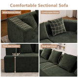 Aoowow 129.5" Modular Sectional Sofa, Modern Minimalist Sofa Comfy Deep Seat L Shaped with 5 Throw Pillows, Memory Foam Couch with Chenille Fabric, 3 Seater Cloud Couch for Living Room, Green Aoowow
