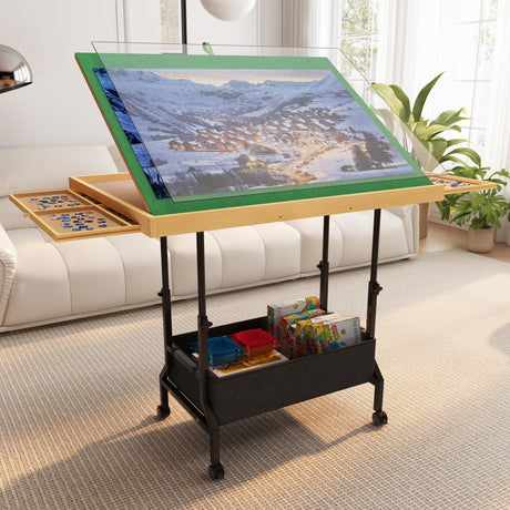 upvercy 4-in-1 Adjustable & Tilting & Rolling & Storage Puzzle Table with 2 Large Drawers, 1500 Piece Puzzle Board with Legs, Cover, Fabric Drawer- 34" x 26" Puzzle Table for Adults & Enthusiasts upvercy