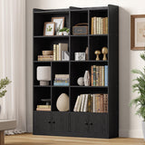IRONCK Bookshelves and Bookcase, 6 Tiers Large Bookshelf with 4 Doors, Floor Standing Tall Display Storage Shelves for Home Office, Living Room, Bedroom, Black IRONCK