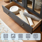 RowyPoey Farmhouse Arched Cabinet with Glass Doors, Wood Display Cabinet with Drawer and Adjustable Shelves, 71” Tall Bookshelf Modern China Storage Kitchen Pantry for Living Room,Office (Black) RowyPoey