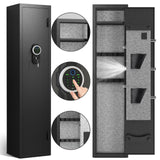 Gun Safe, 2-3 Fingerprint Gun Safes for Home Rifle and Pistols, Quick Access Gun Safe for Rifles and Shotguns with Adjustable Gun Support & Removable Shelf, Long Gun Safe with Dual Alarm & Mute Mode silkight