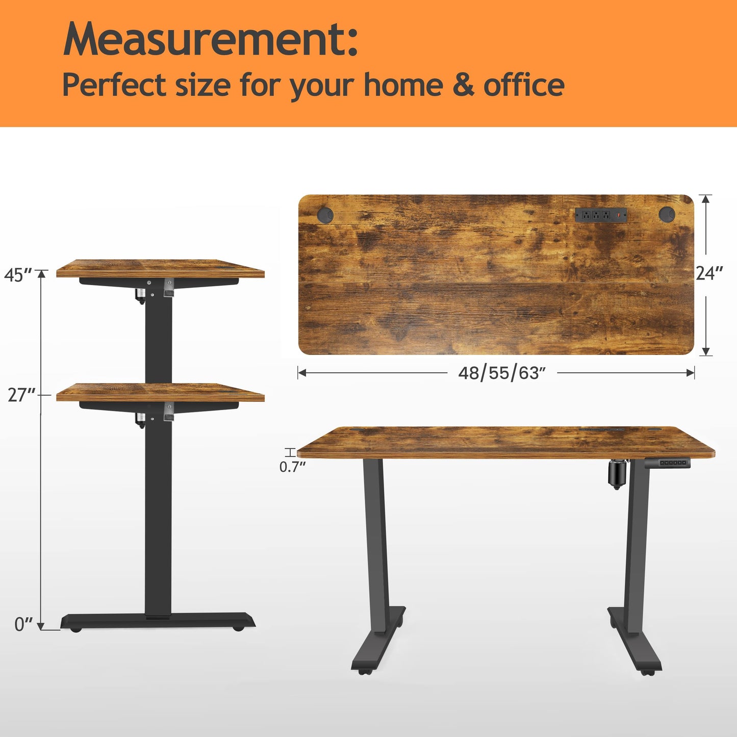 Legooin Electric Standing Desk with Wheels, 63'' x 24'' Standing Desk Adjustable Height with Charging Station, 2 USB Ports, 3 Power Outlets, 4 Caster, 27''-45'' Lifting Range Stand up Desk(Br - WoodArtSupply