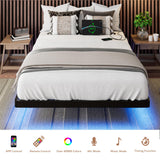 iPormis Twin Size Floating Bed Frame with LED Lighting and Charging Station, Metal Platform Design, Noise-Free Assembly, Black iPormis