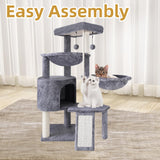 Xin Three Layer Cat Tree with Cat Condo and Two Hammocks,Grey Smouatou