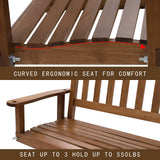 MUPATER Outdoor Patio Hanging Wooden Porch Swing 4FT with Chains, 2-Person Heavy Duty Swing Bench for Garden and Backyard, Wood Brown MUPATER