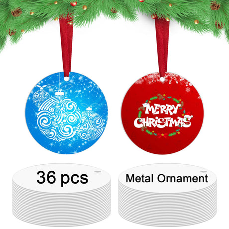 36 pcs Metal Sublimation Ornament Blanks,Sublimation Christmas Ornament Blanks for Christmas Tree Decor Blank Ornaments,Double Sided Sublimation Ornaments Round Sublimation Blanks Christmas Ornaments LIZOIDZSM