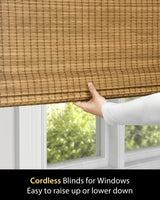 UNISHADES Cordless Bamboo Roman Shades for Windows, Size (28" W × 64" H) Colour (Eastfield Teak) UNISHADES
